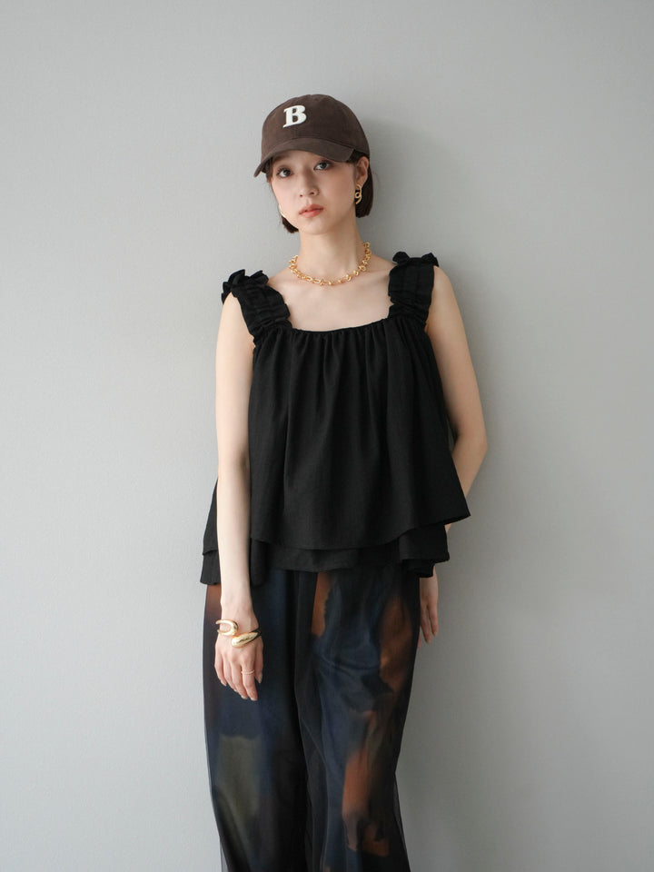 [SET] 縮肩喇叭背心 + 水彩藝術休閒褲 (2 件組)