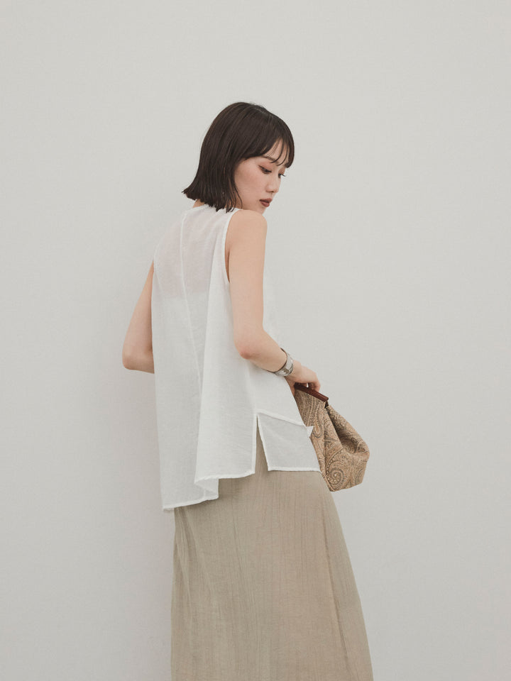 [SET]シアータックアシンメトリーブラウス+ワッシャーサテンレイヤードスカートパンツ(2set)
