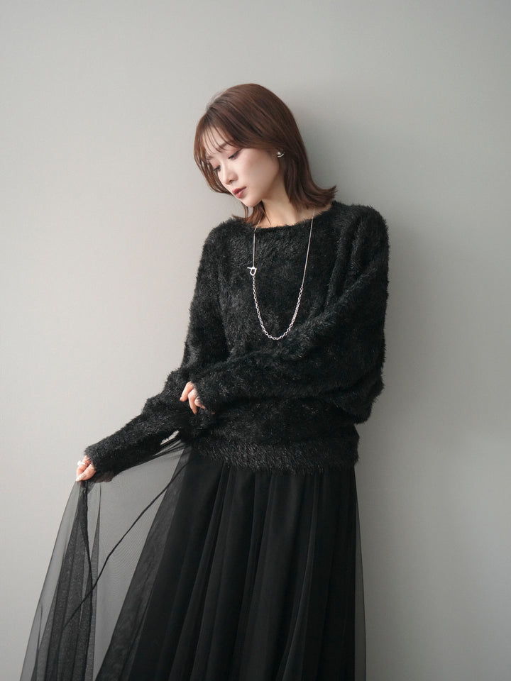 [予約]ラメシャギードルマンニットプルオーバー/black