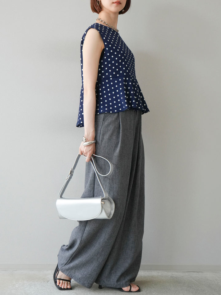 [予約]リネンライクベルト付タックループワイドパンツ/ブラック