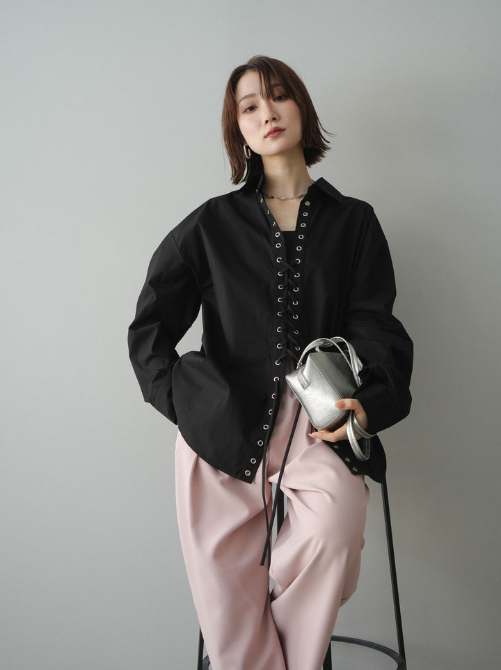 [SET]レースアップブロードシャツ+選べるアクセセット(2set)