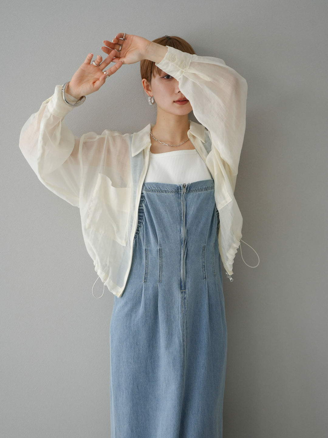 [預購] 牛仔拉鍊衛衣裙/淺藍