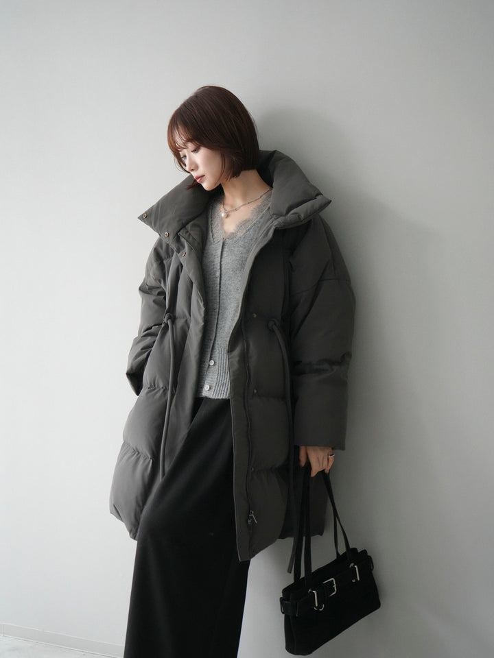 [20%オフ]スタンドカラーウエストベルトミドルダウンコート/gray