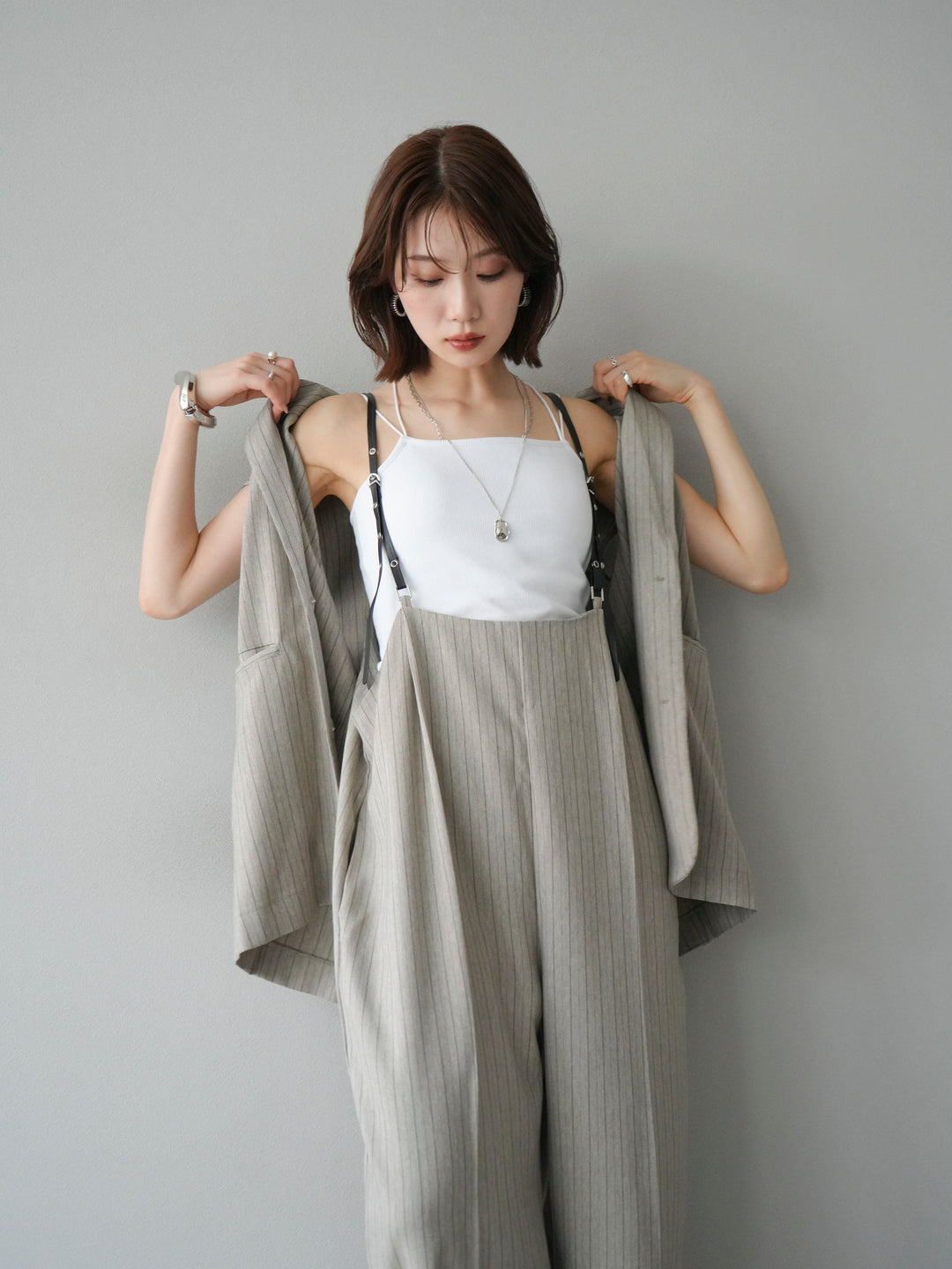 [予約]ヘリンボーンストライプジレ/グレージュ