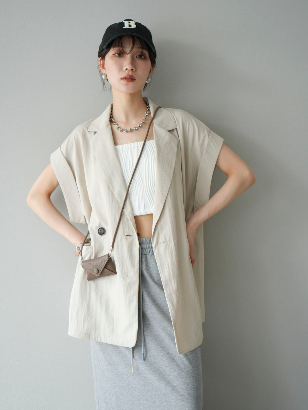 [SET]リネンライクノースリーブダブルジレ+リネンライクノースリーブダブルジレ(2set)