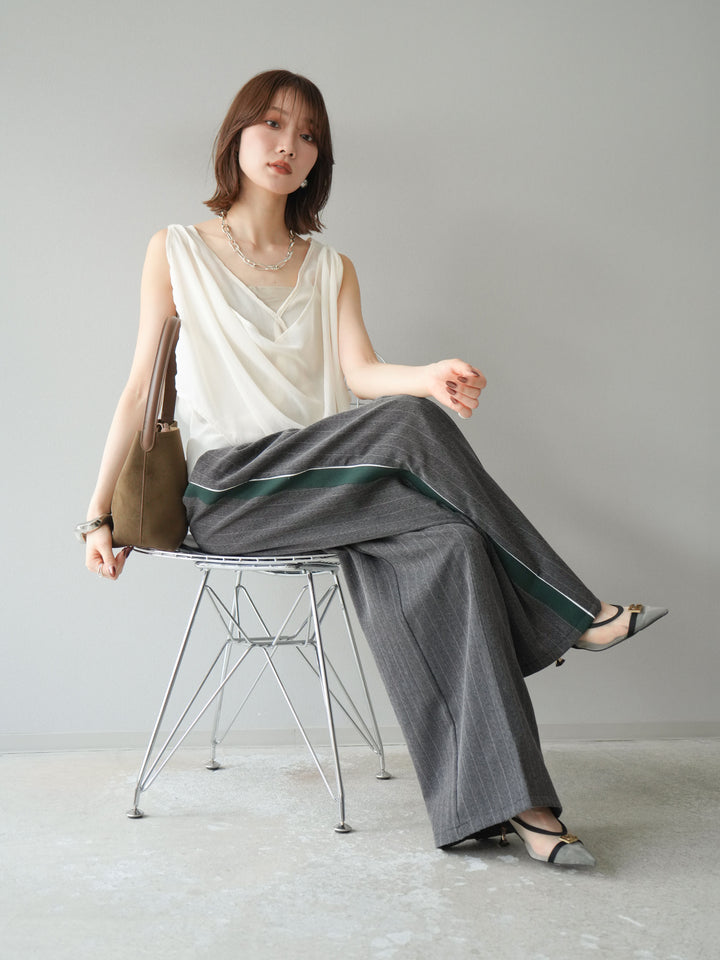 [予約]サイドラインストライプワイドパンツ/チャコール