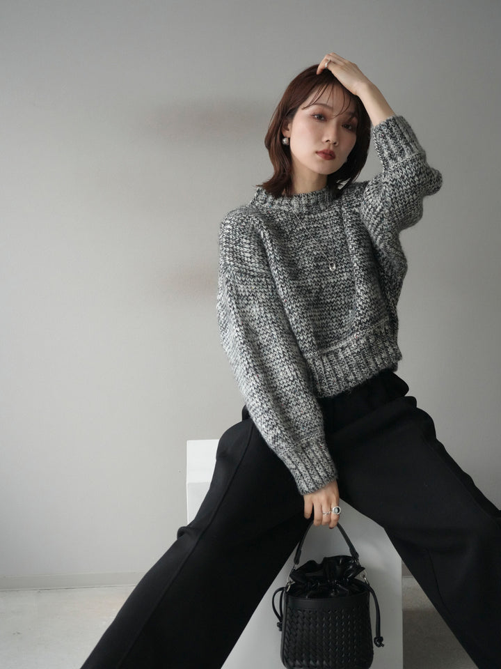 [予約]ボリュームスリーブミックスネップニットプルオーバー/gray
