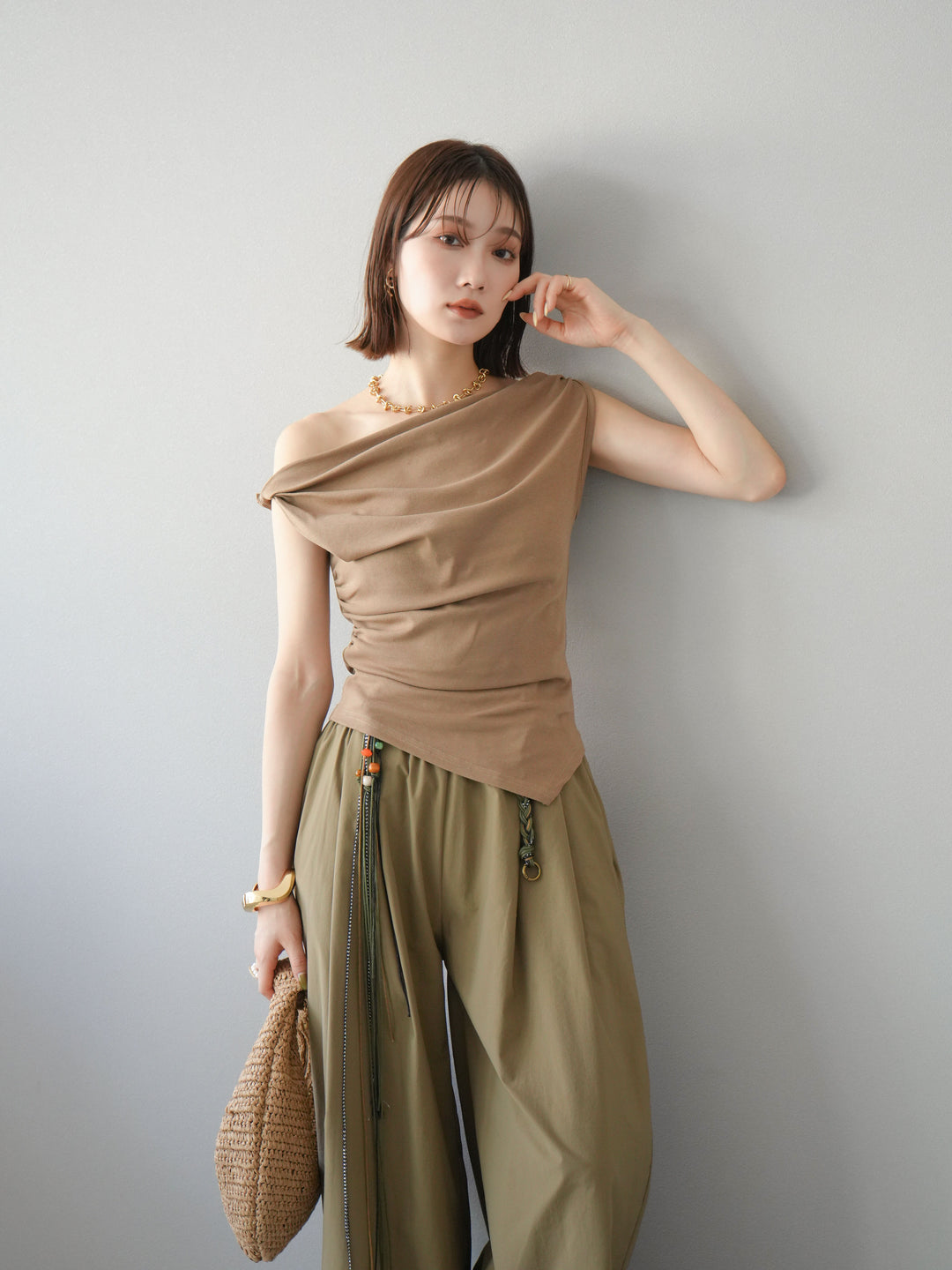 [SET]タックデザイントップス＆ビーズベルト付きパンツSET UP(2set)