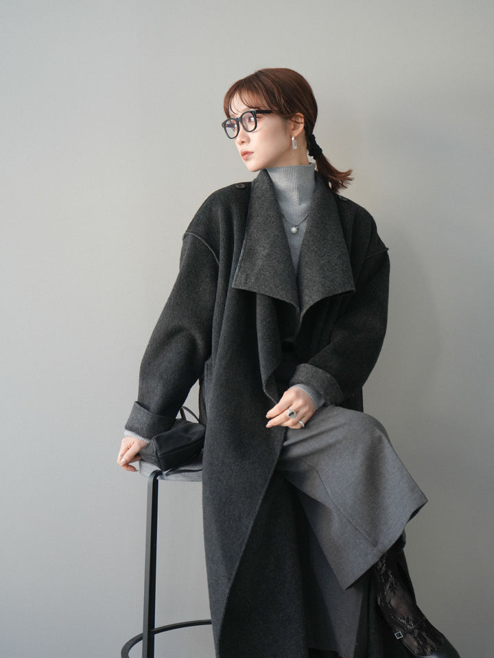 [予約]ダブルフェイスバイカラーロングコート/charcoal