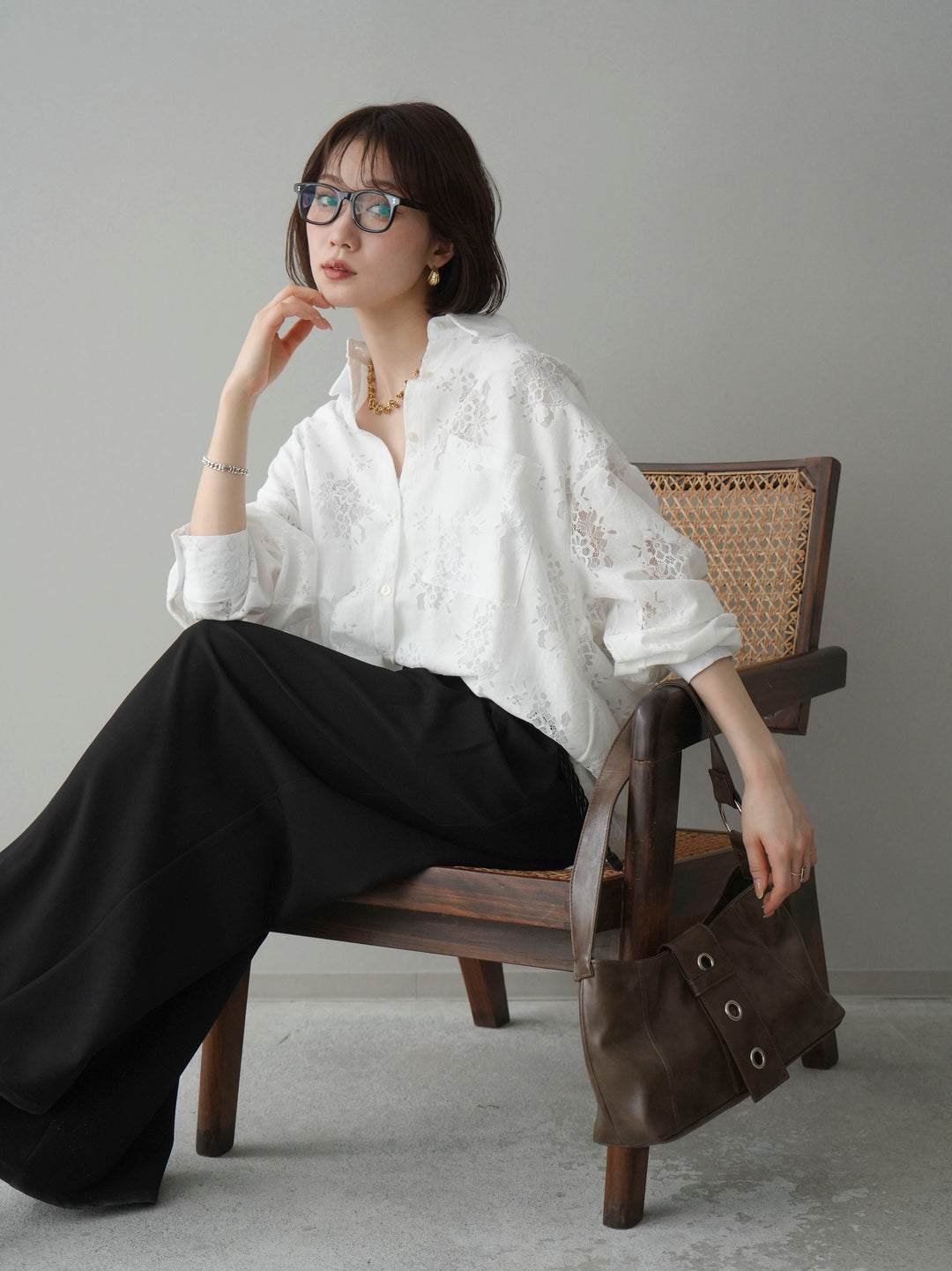 [SET]ジャガードレースオーバーシャツ+選べるアクセセット(2set)