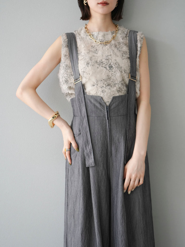 [予約]ストリングデザインハイウエストサロペット/チャコール