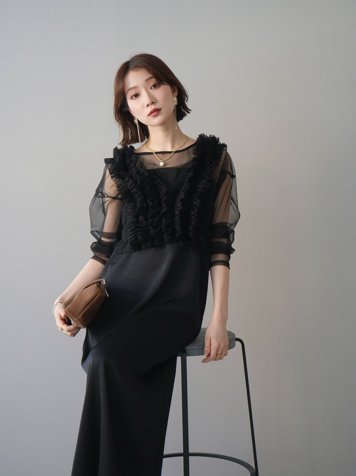 [予約]チュールフリルアンサンブルキャミソールドレス 3点SET/black