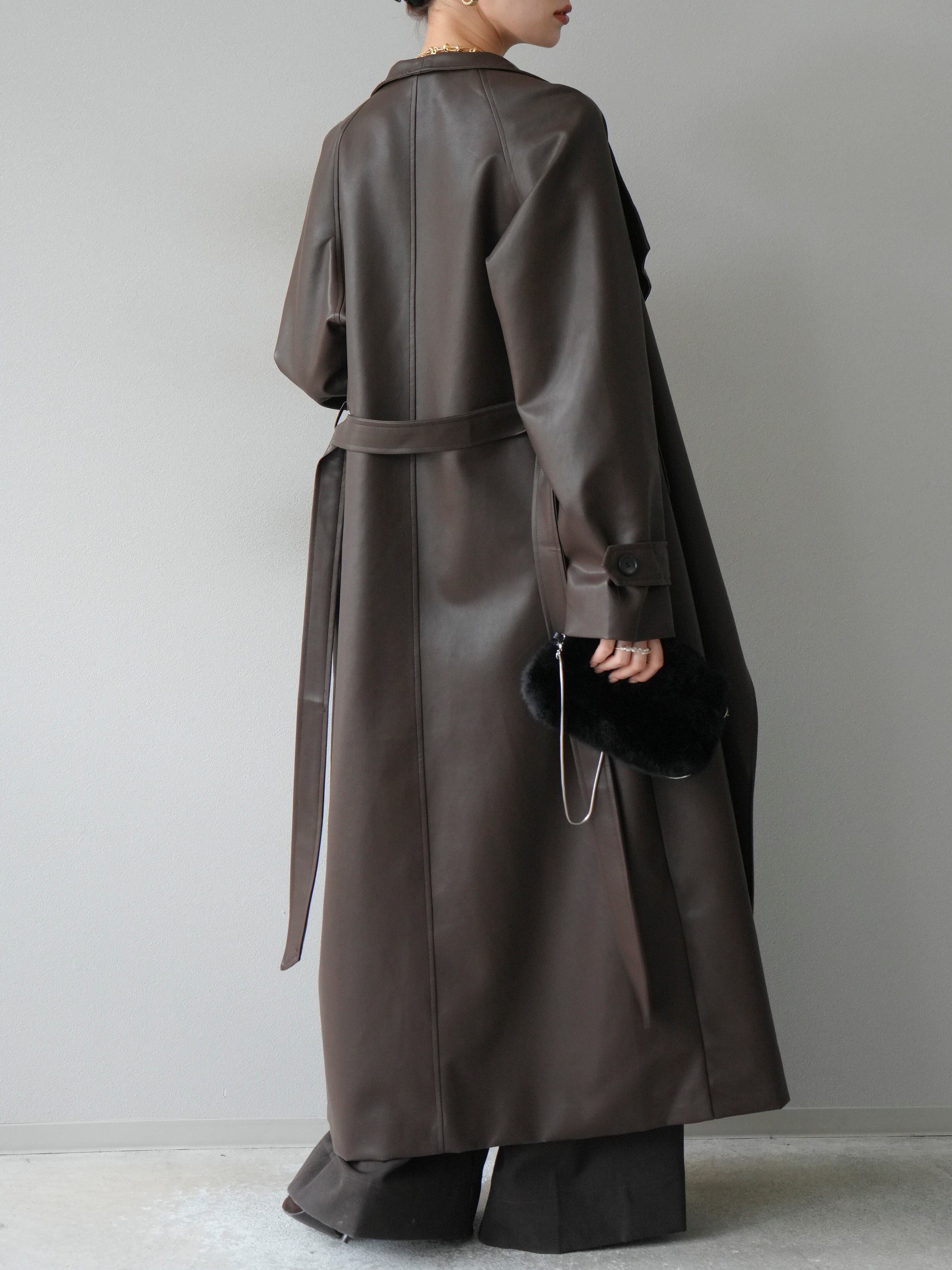 予約]BIGカラーレザーロングコート/ブラウン – Lumier