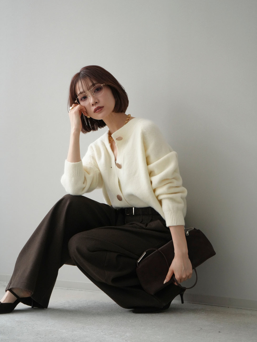 [予約]BIGボタンニットカーディガン/white