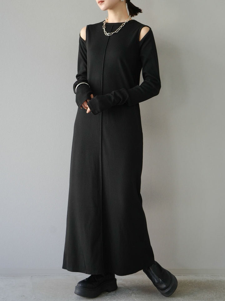 [SET] 鏤空羅紋長袖洋裝+可選配件套裝（2套）