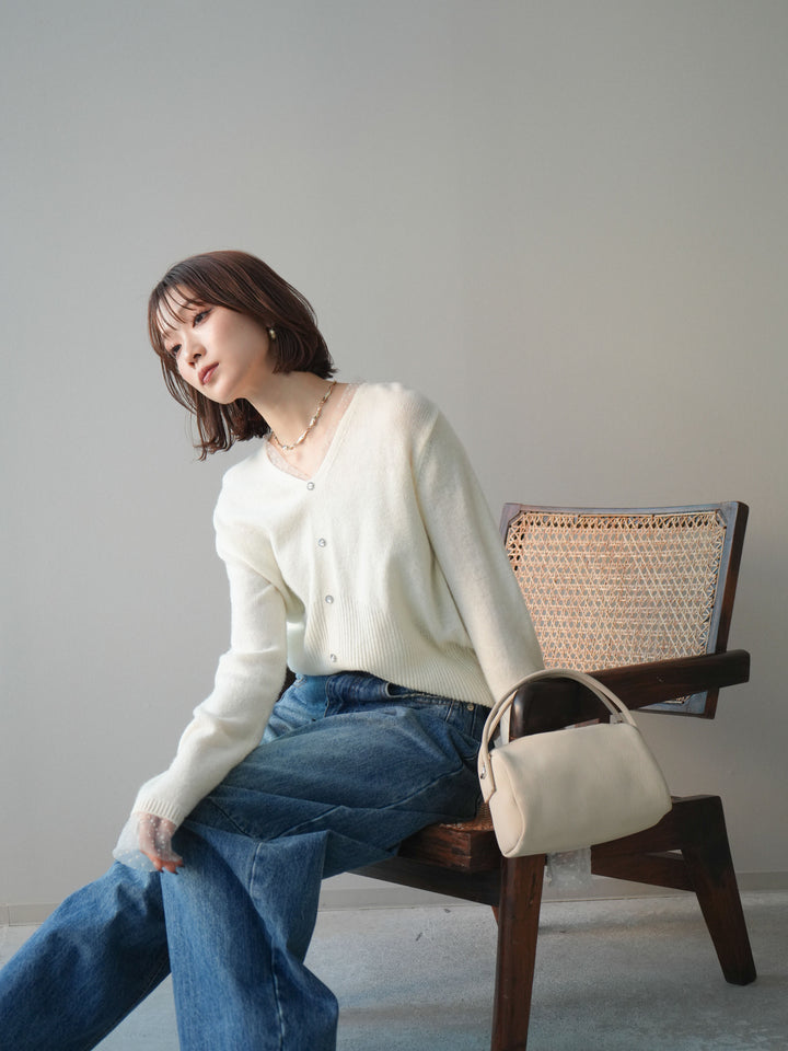 [SET]ドットチュールレイヤードボタンニットトップス+選べるアクセセット(2set)