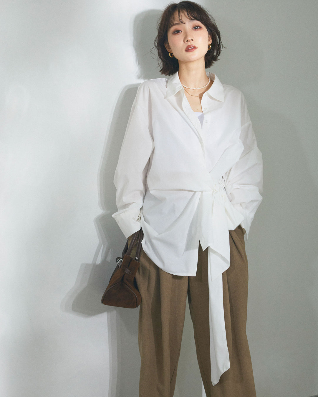 【Allure】[SET]ウエストアシメリボンシャツ+ウエストアシメリボンシャツ(2set)