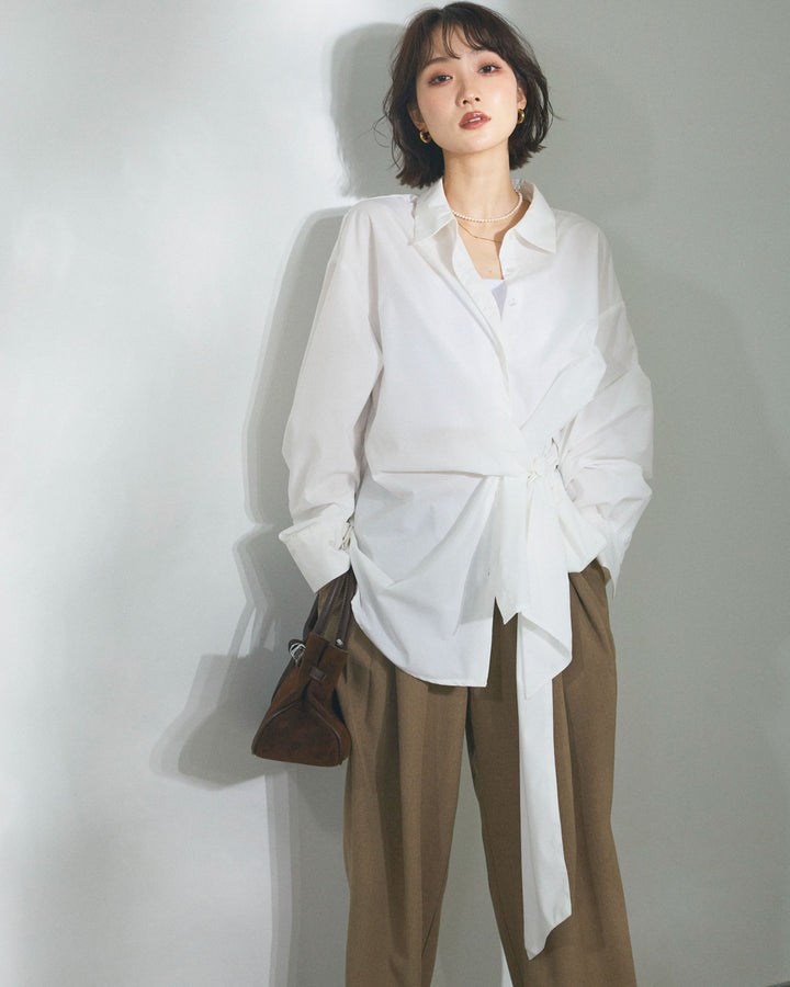 【Allure】[SET]ウエストアシメリボンシャツ+ウエストアシメリボンシャツ(2set)