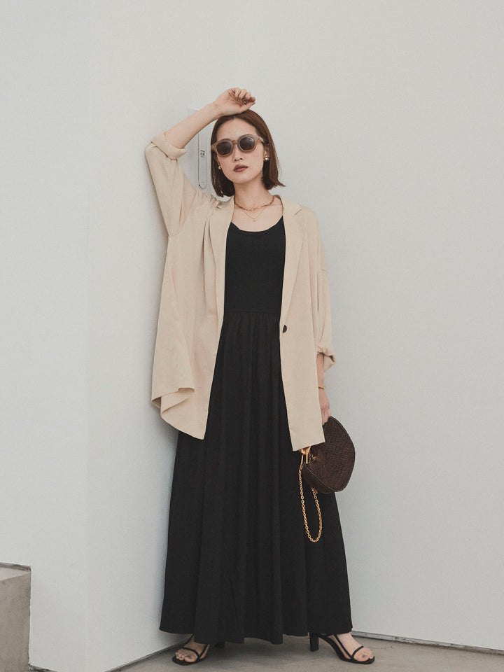 [SET] 霧面緞面外套 + 羅紋對接喇叭裙 (2 件套)