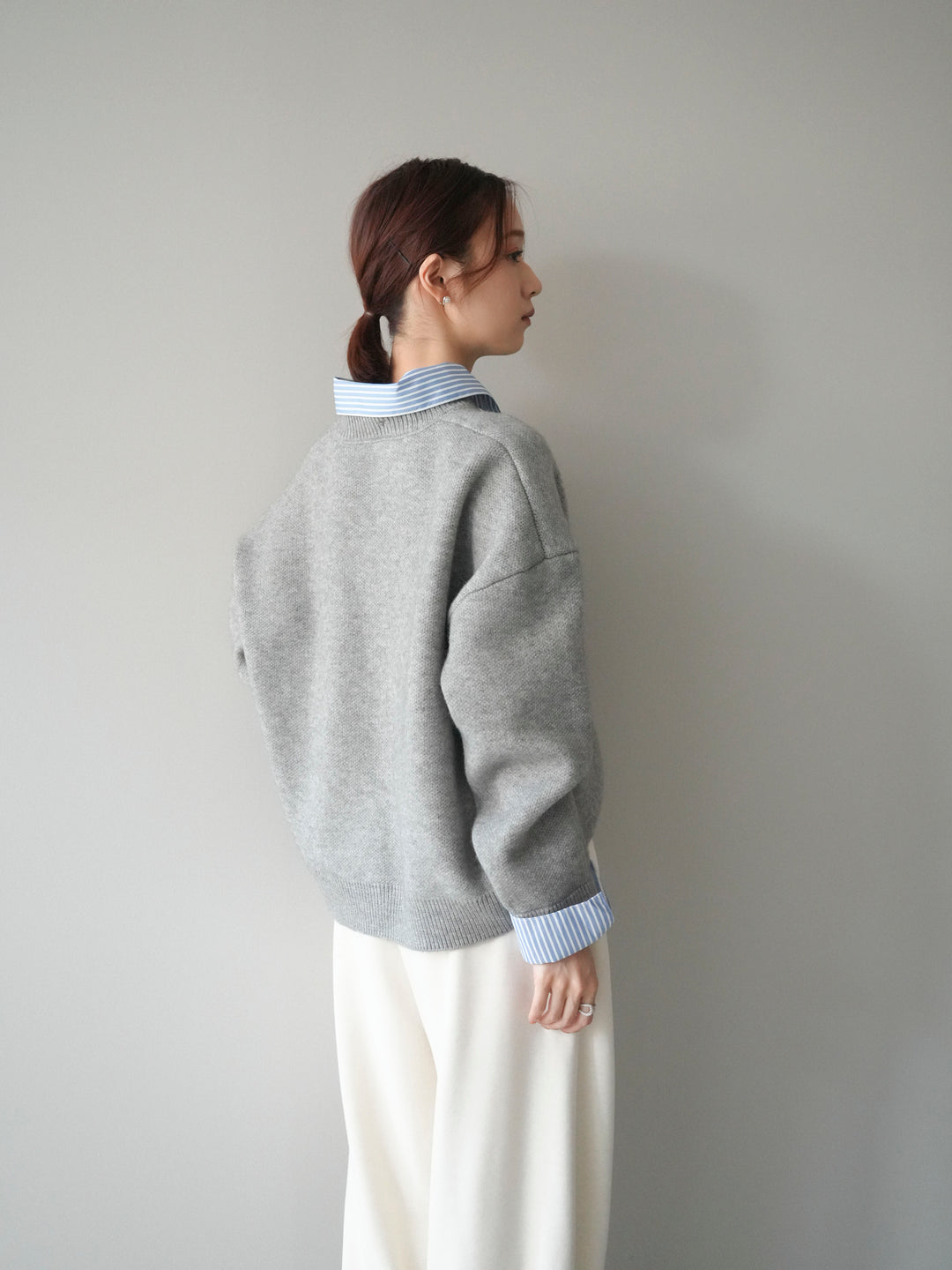 [SET]2WAYストライプ襟ニットプルオーバー+選べるアクセセット(2set)