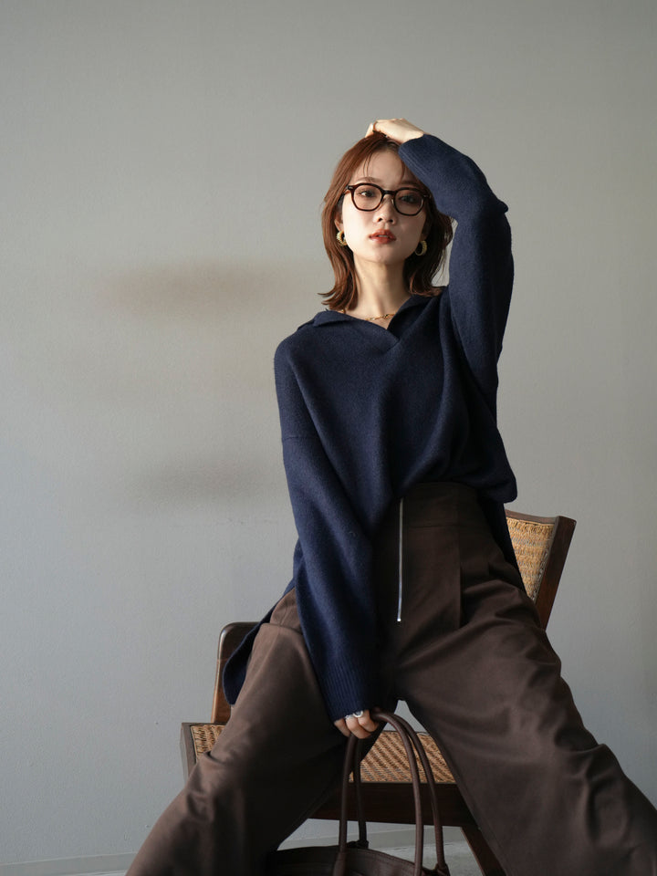 [予約]スキッパーオーバーニットプルオーバー/navy
