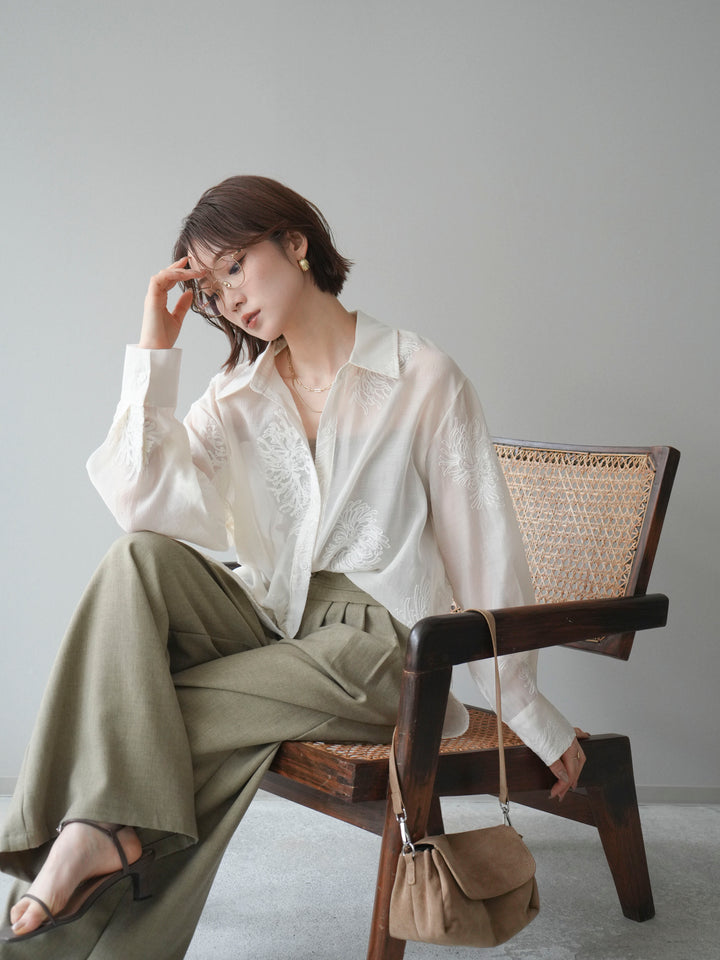 [SET]シアーエンブロイダリーシャツ+ダブルボタンドレープパンツ(2set)