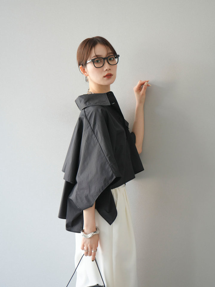 [SET]ポンチョショートシャツ+リネンライクイージーワイドパンツ(2set)