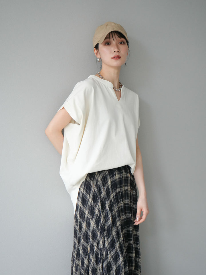 [予約]キーネックドルマンルーズコットンTシャツ/アイボリー