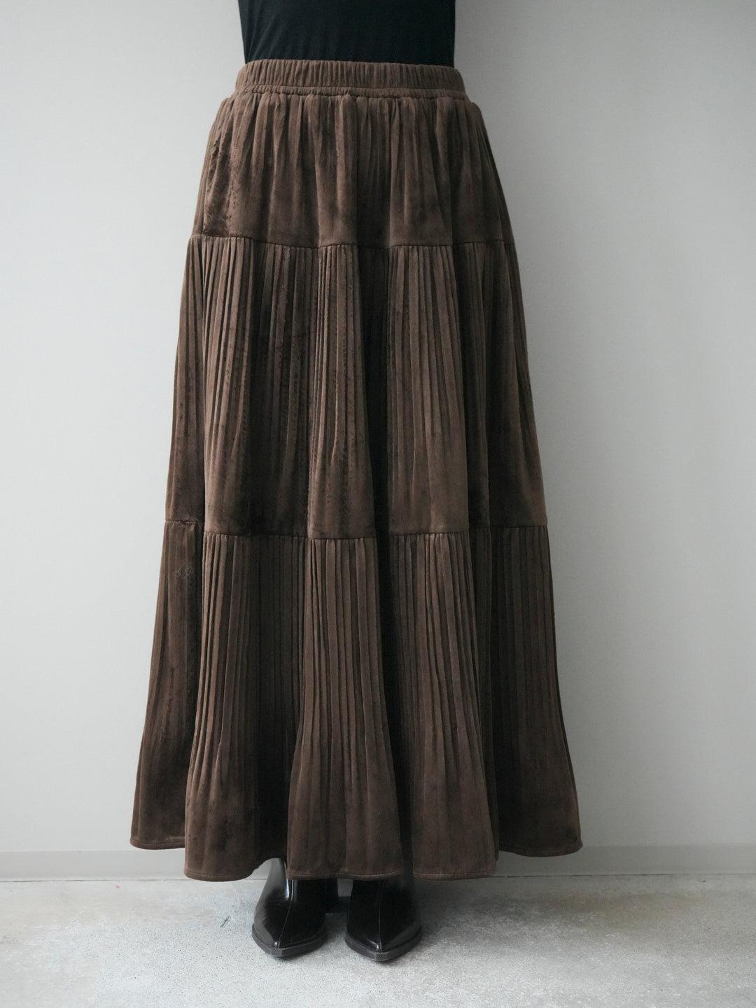 [予約]ベロアティアードワッシャースカート/camel