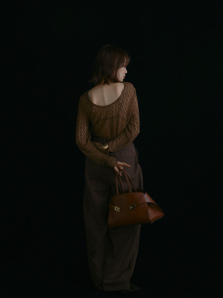 【Allure】[SET]バックラウンドレーストップス+タフタワイドカーブパンツ(2set)