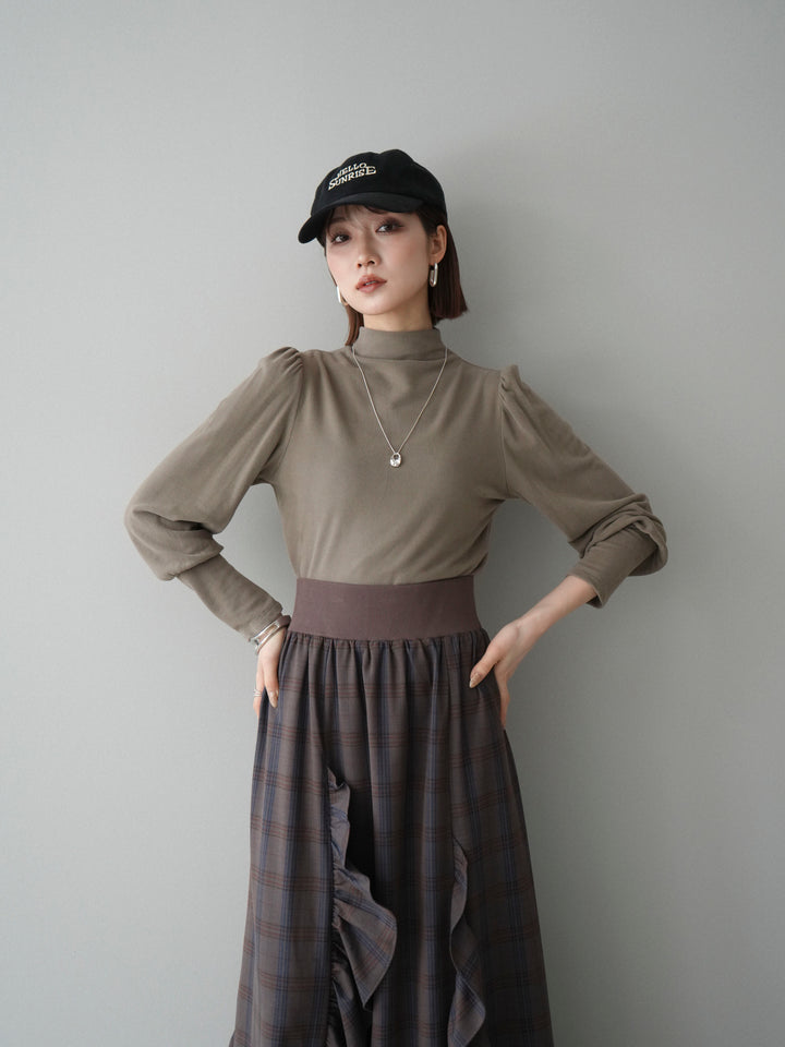 [予約]プチネックパワーショルダー起毛トップス/greige