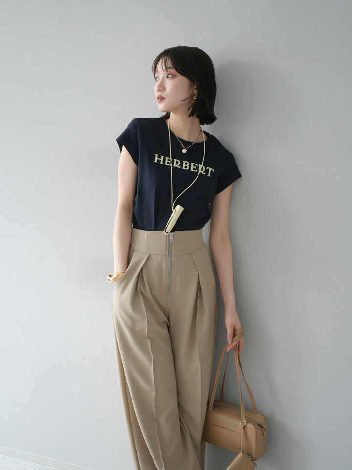 [予約]刺繍ロゴTシャツ＆レザーポーチネックレスSET /ネイビー