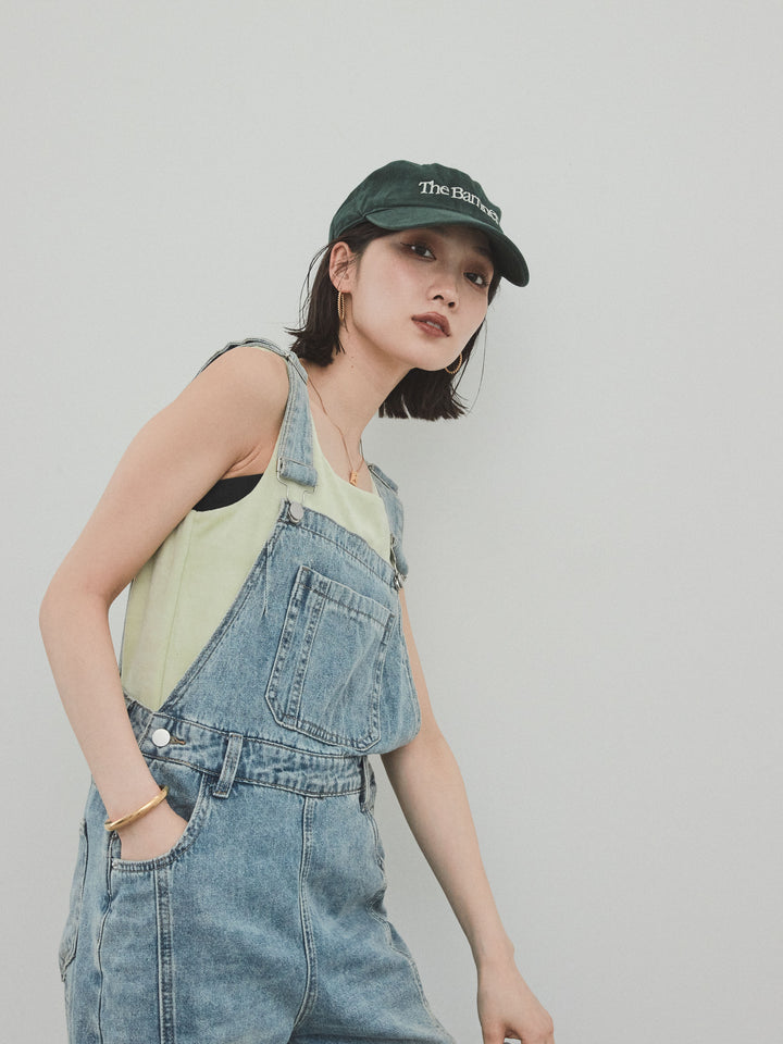 [SET]センターシームデニムサロペット +スクエアベロアタンクトップ(2set)