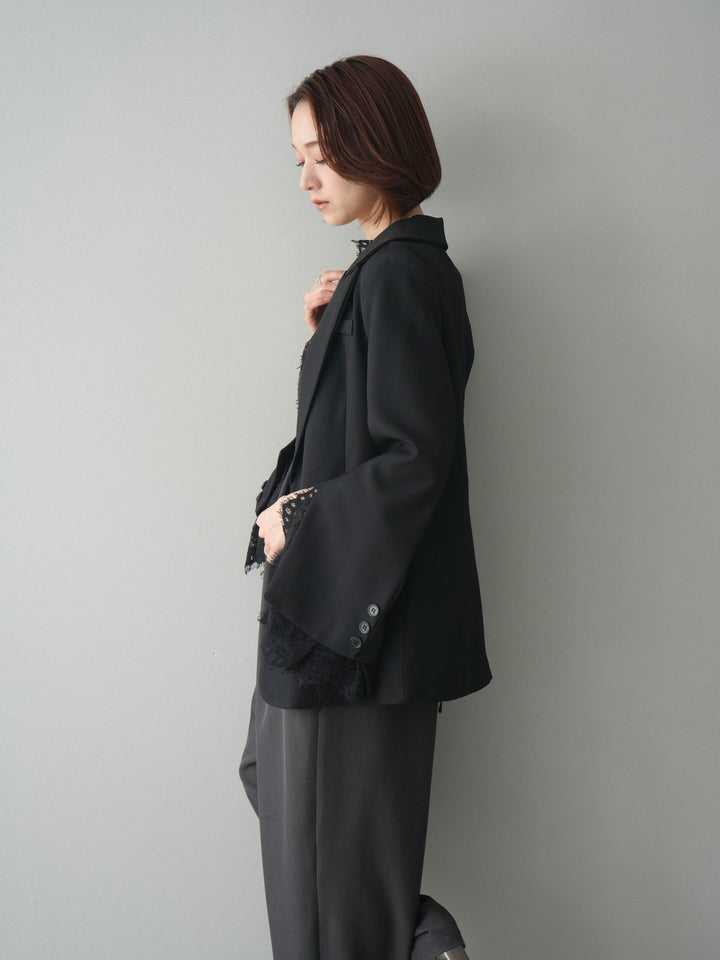[SET]レースレイヤードスリットジャケット+バックデザインサロペット(2set)
