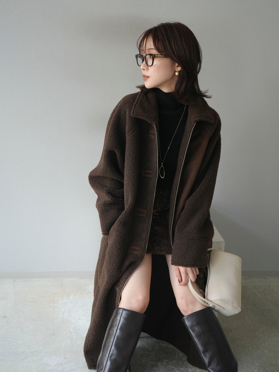 [予約]ボアxムートンロングコート/brown