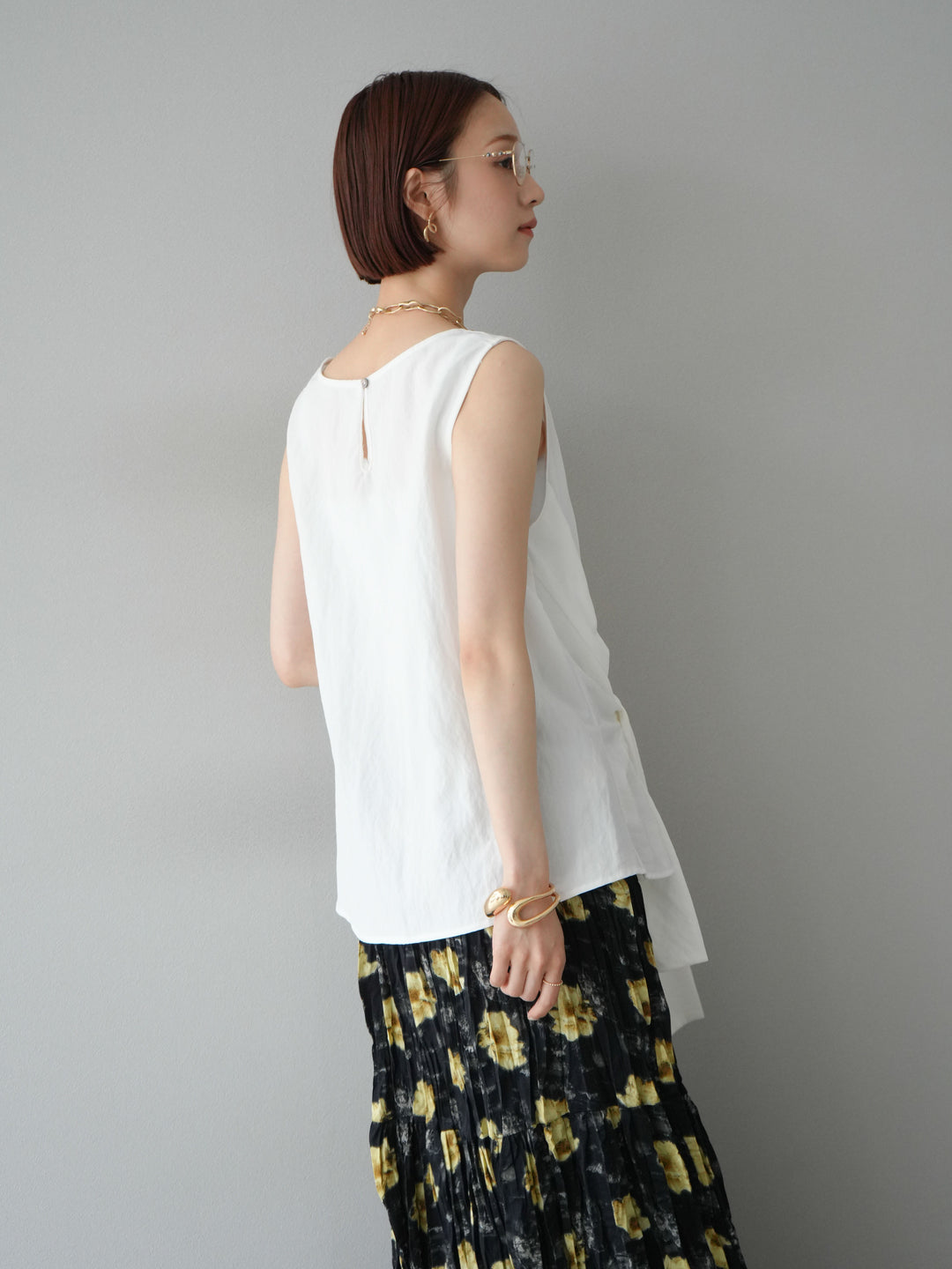 [SET]フロント巻きノースリーブブラウス+フラワーワッシャーロングスカート(2set)