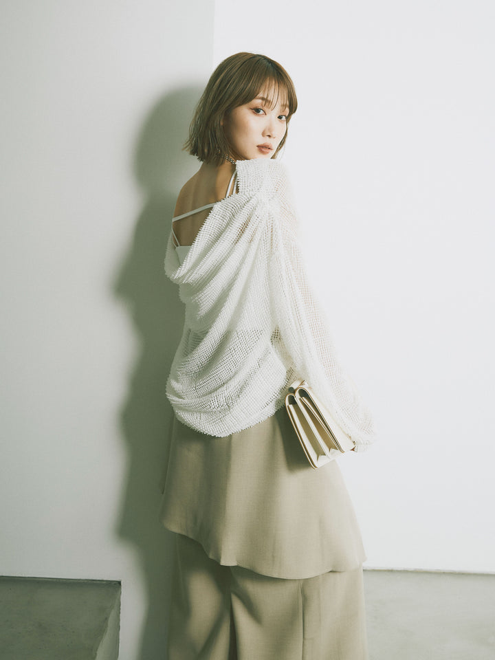 [SET] 後背垂墜網眼套頭衫+亞麻觸感裹身寬褲（2件套）