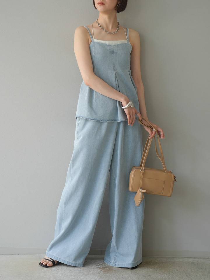 [SET]デニムタックフレアキャミソール＆イージーワイドパンツSET UP(2set)