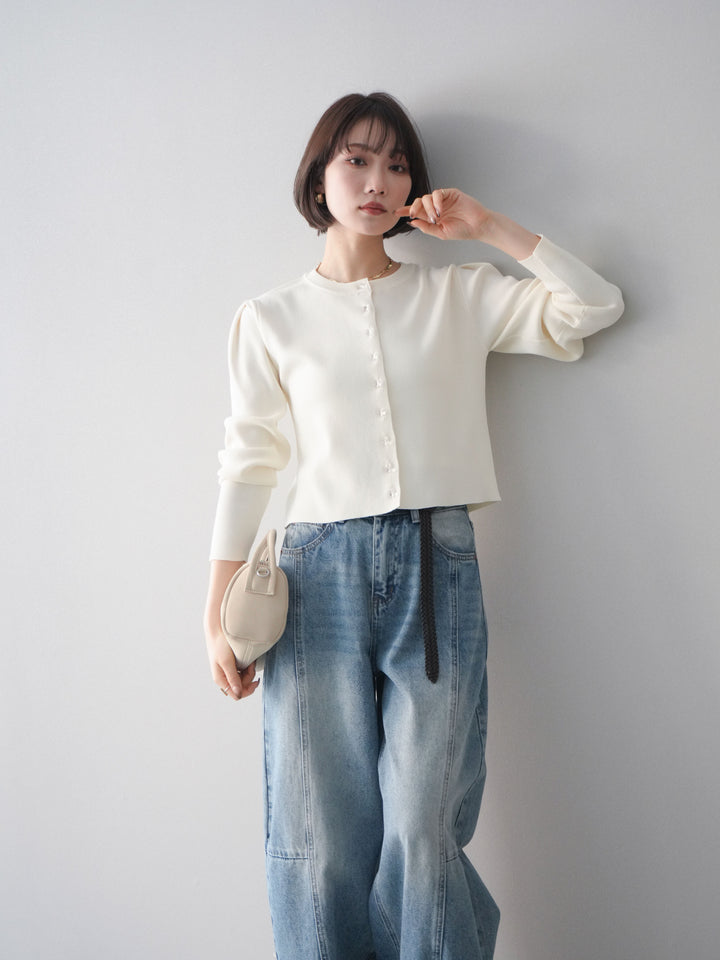 [予約]クリアボタンタックニットカーディガン/ivory