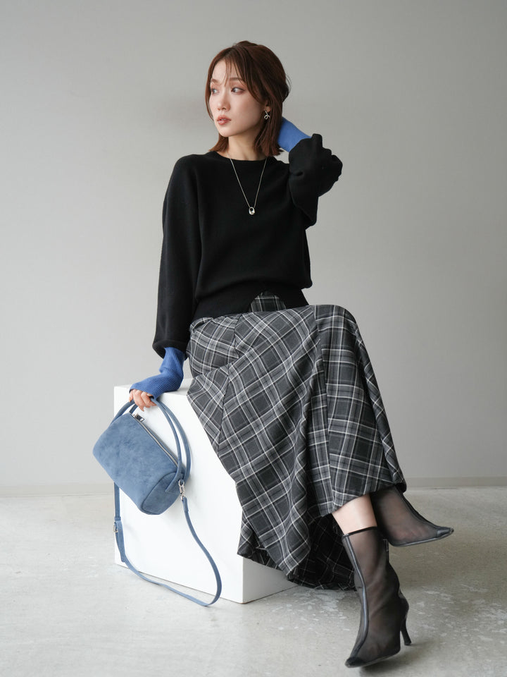 [予約]チェック柄マーメイドスカート/ブラック