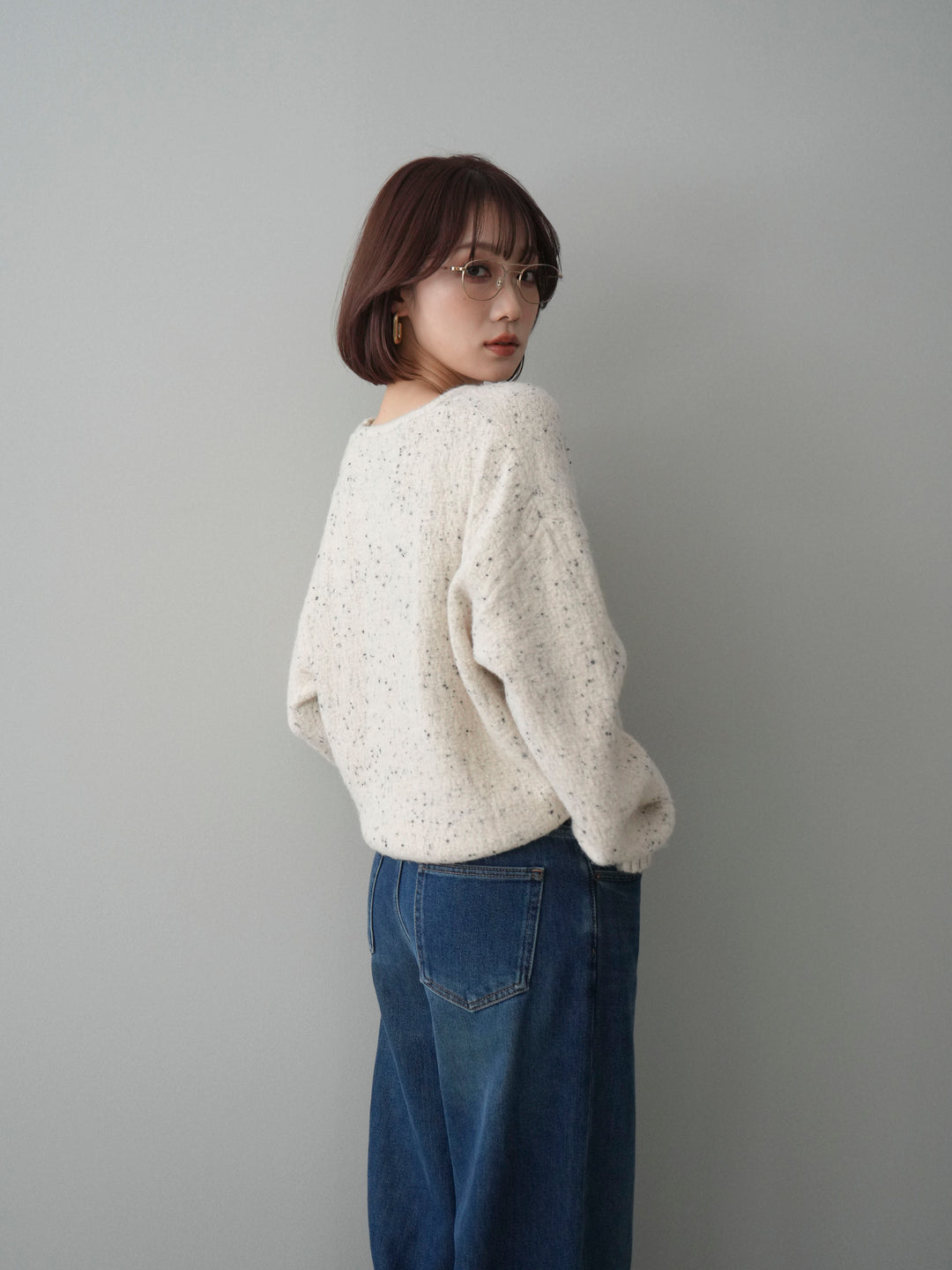 [SET]ツイストネックラメネップヤーンニットプルオーバー+選べるアクセセット(2set)