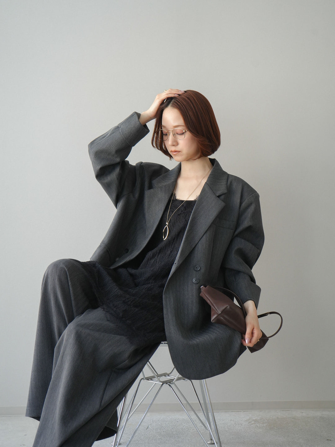 [予約]ダブルボタンヘリンボーンジャケット/black