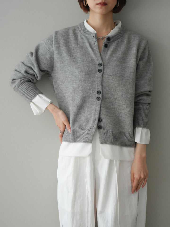 【預購】梭織布料對接針織開襟衫/淺灰色