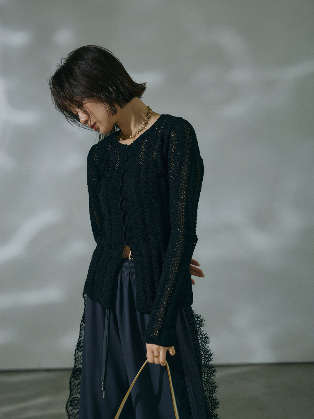 【Allure】[SET]透かし編みニットカーディガントップス+透かし編みニットカーディガントップス(2set)