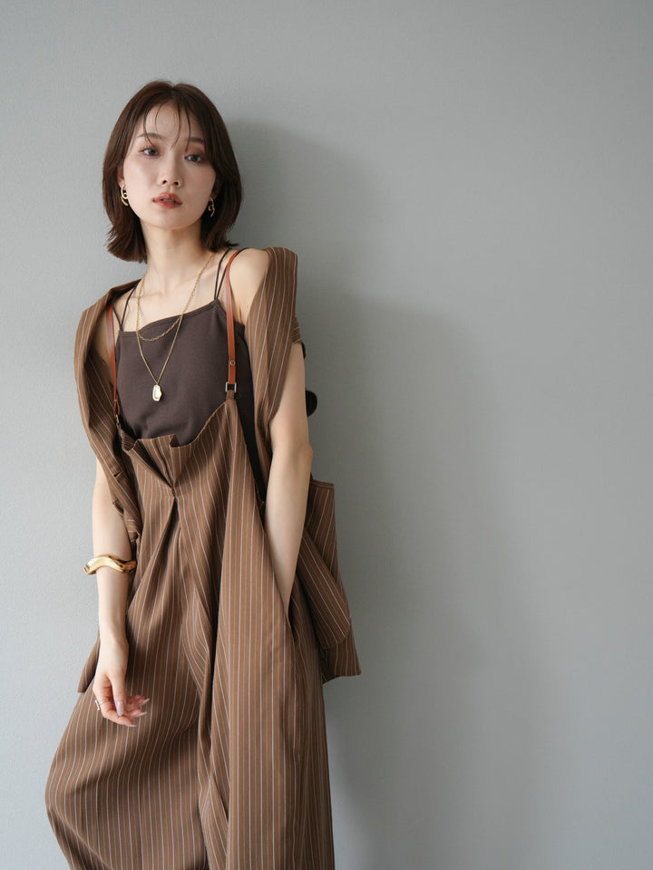 [SET]ヘリンボーンストライプジレ+ヘリンボーンストライプサロペット(2set)