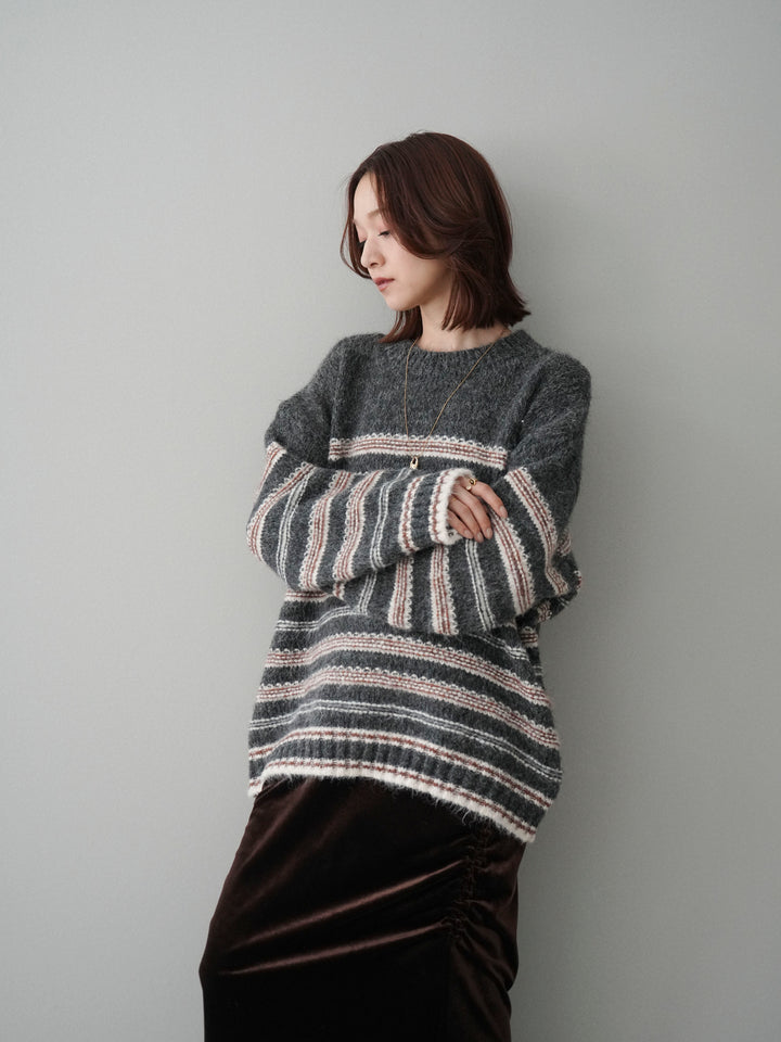 [SET]ステッチボーダーニットプルオーバー+ステッチボーダーニットプルオーバー(2set)
