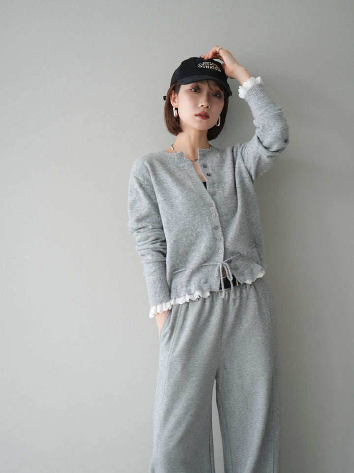 [予約]スカラップレース切り替ニットカーディガン/lightgray