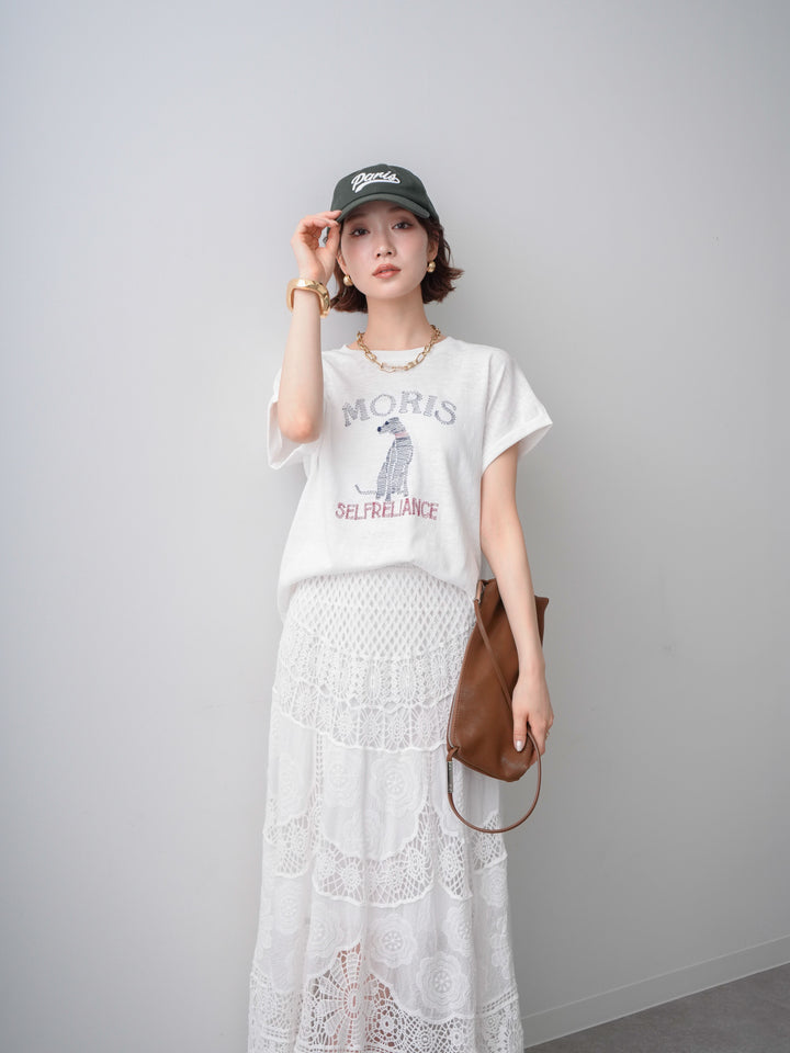 [SET]ドッグエンブロイダリーTEE+クロシェマキシスカート(2set)