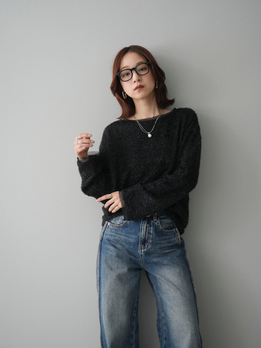 [予約]ラメシャギートップス/black