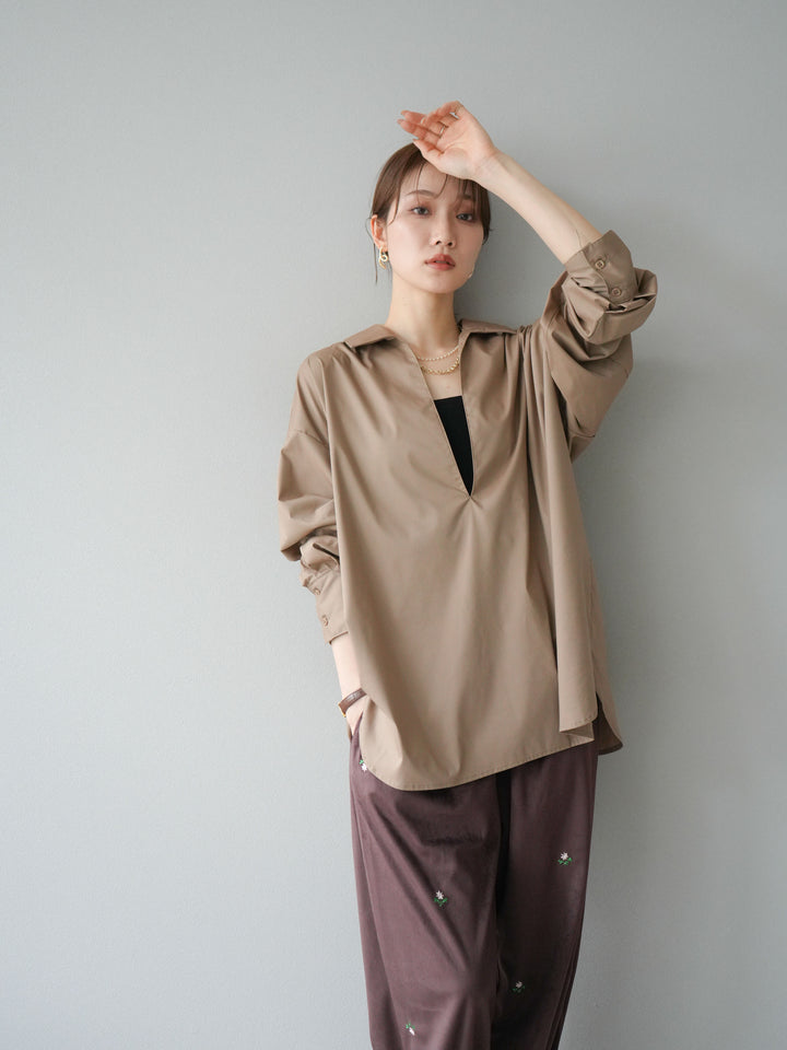 [予約]ブロードディープスキッパーブラウス/ベージュ